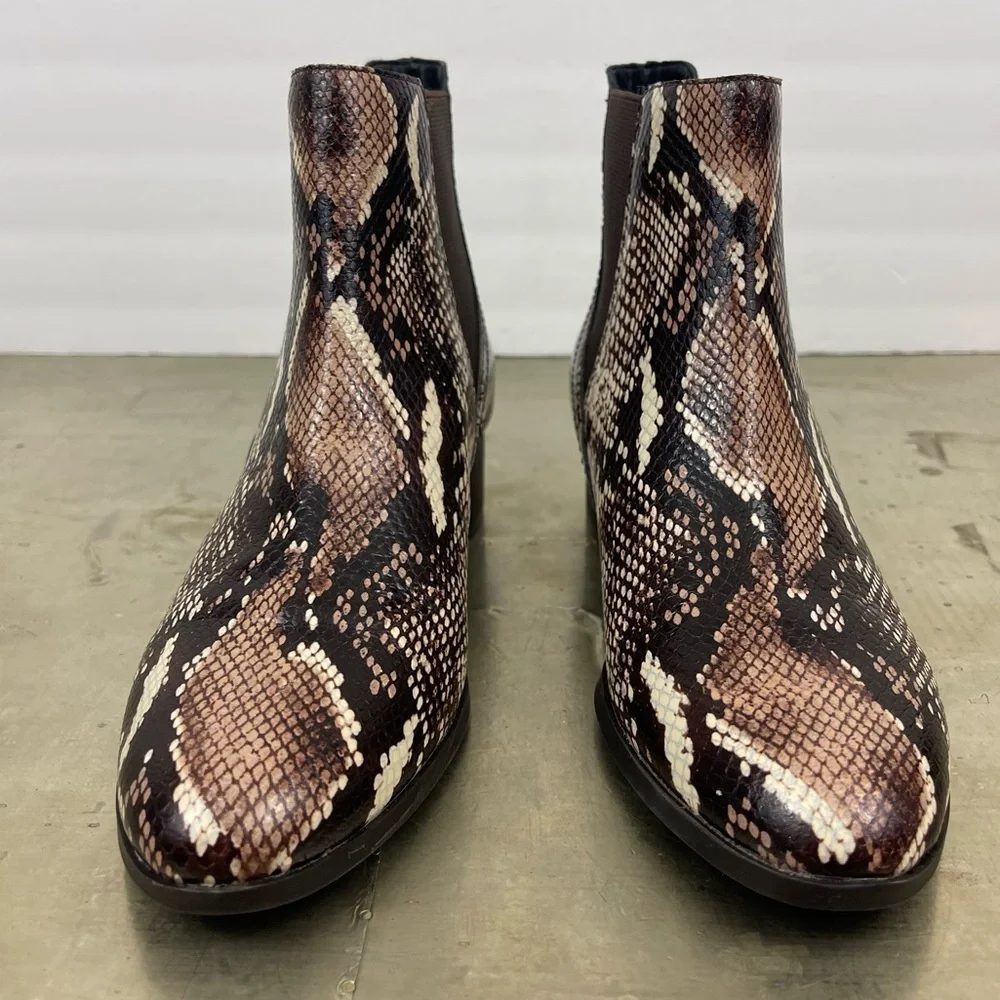 Alex Marie Gloriane Snake Print Chelsea Gore Block Heel Booties